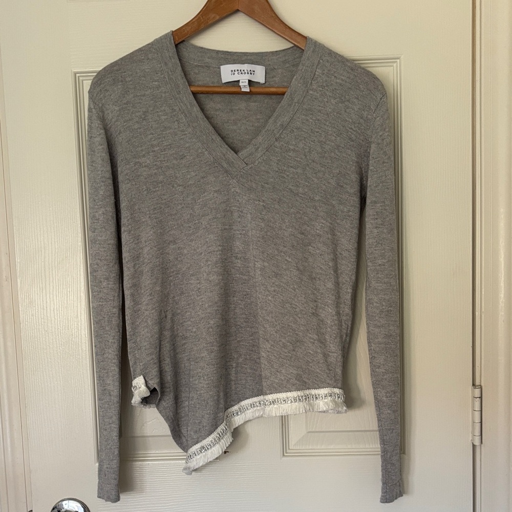 Derek Lam 10 Crosby grey sweater chain detail fringe